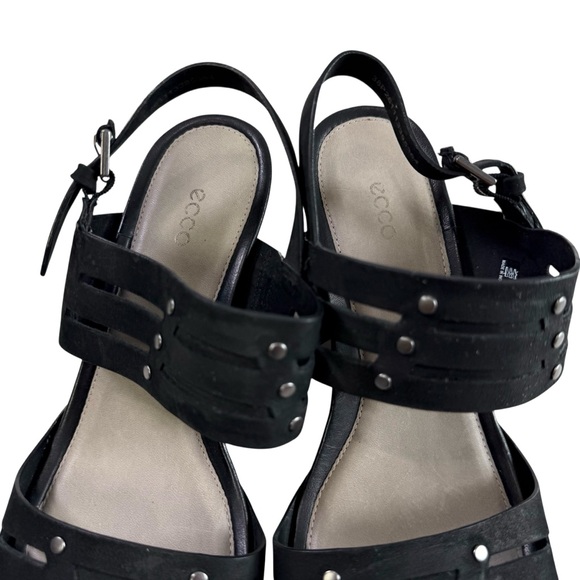 Ecco Touch 45 Strappy Black Leather Wedge Sandals Size 38/ US 7-7.5 - Picture 11 of 16